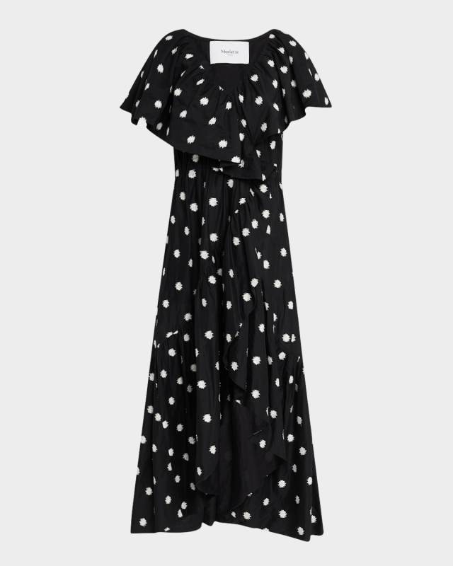 Loris Embroidered Ruffle Midi Dress
